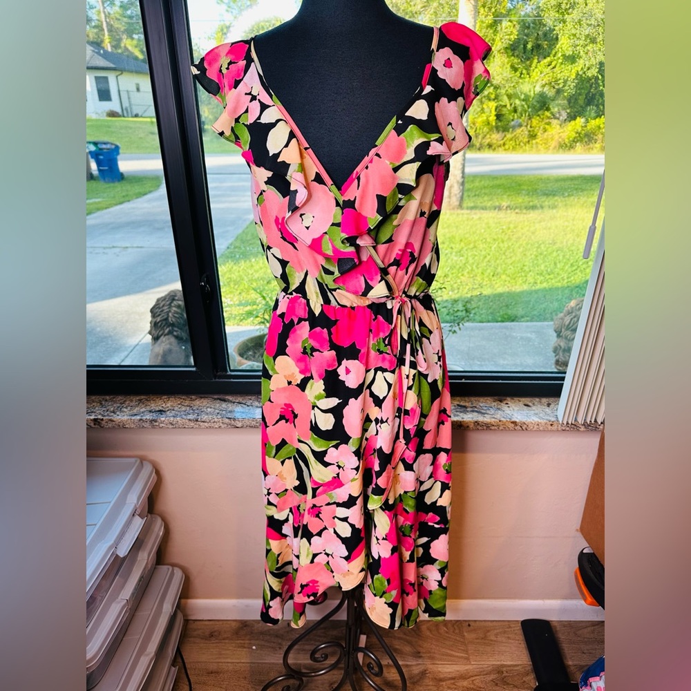 Socialite High Low Floral Multicolor Sundress Wedding Guest Dress Size Large